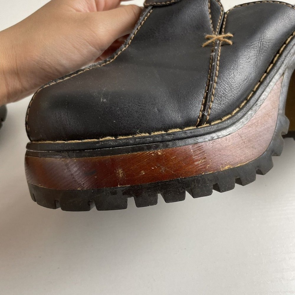 90s Y2K Vintage Soda Black Faux Leather Wooden Block Heel Platform Clogs Women 7 - Picture 8 of 12